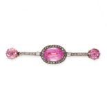 NO RESERVE - AN ANTIQUE PINK TOURMALINE AND DIAMOND BROOCH  Oval cut and circular cut pink