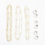 A MIXED LOT OF PEARL JEWELLERY comprising of two pearl and moonstone bead necklaces, a pearl and