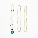 AN ASSORTED LOT OF PEARL NECKLACES comprising of two pearl and gold bead necklaces and a pearl,