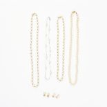 A MIXED LOT OF PEARL JEWELLERY comprising of three necklaces formed of alternating pearls and gold