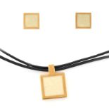 A WHITE HARDSTONE EARRINGS AND NECKLACE SET the earrings of square design, set with a polished white