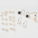 AN ASSORTED LOT OF PEARL EARRINGS comprising of five pairs of white pearl stud earrings, a pair of