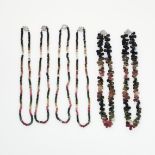 FIVE TOURMALINE BEAD NECKLACES each comprising of a single row of polished indicolite, green, pink