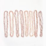 A MIXED LOT EIGHT PINK PEARL NECKLACES comprising of eight necklaces, each formed of a single row of