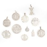 AN ASSORTED LOT OF SILVER CHINESE CHARACTER JEWELLERY comprising of four silver brooches and seven