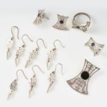 AN ASSORTED LOT OF SILVER CHINESE CHARACTER JEWELLERY comprising of three pairs of identical