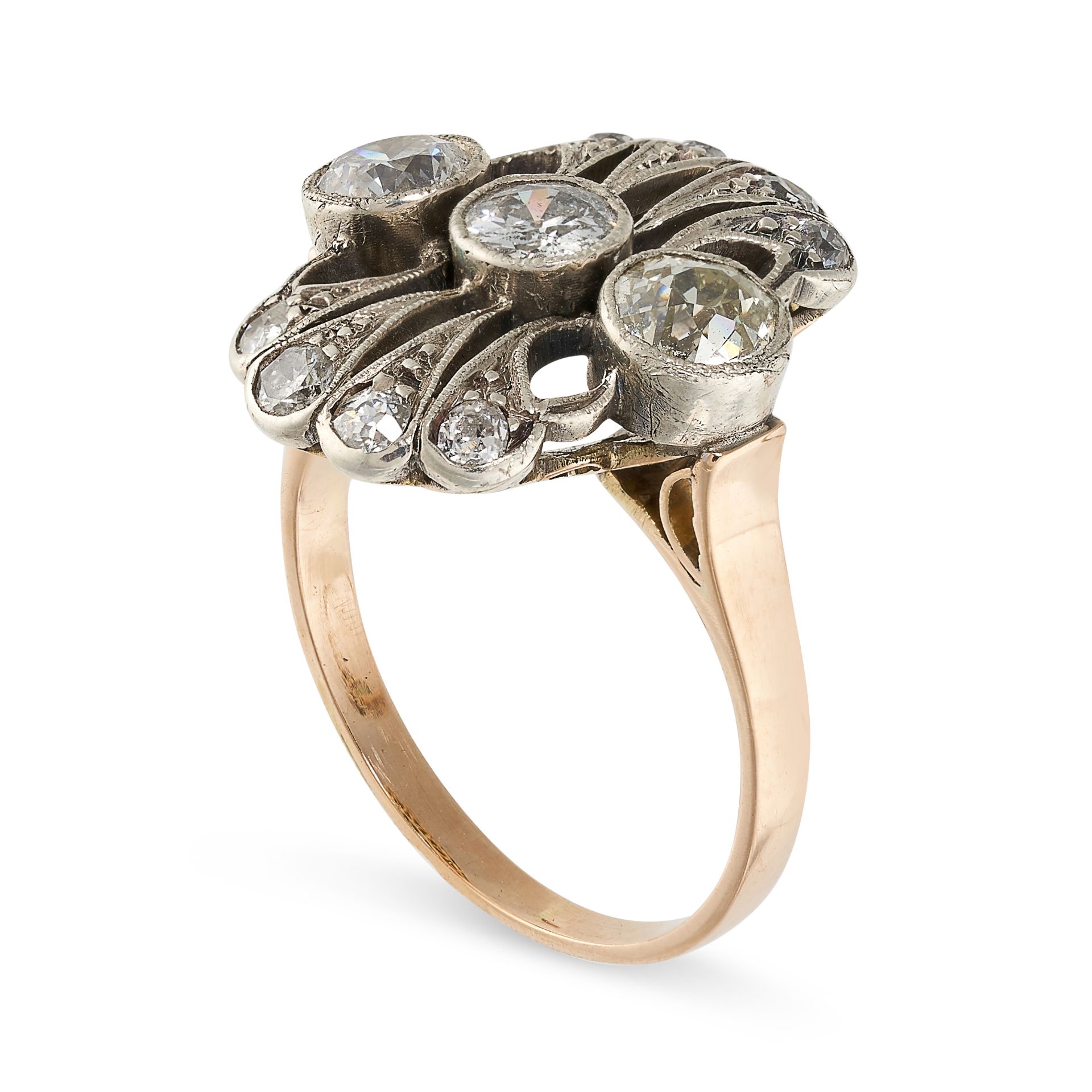 A BELLE EPOQUE DIAMOND DRESS RING  Scrolling design  Cushion shaped and circular-cut diamonds, - Image 2 of 2