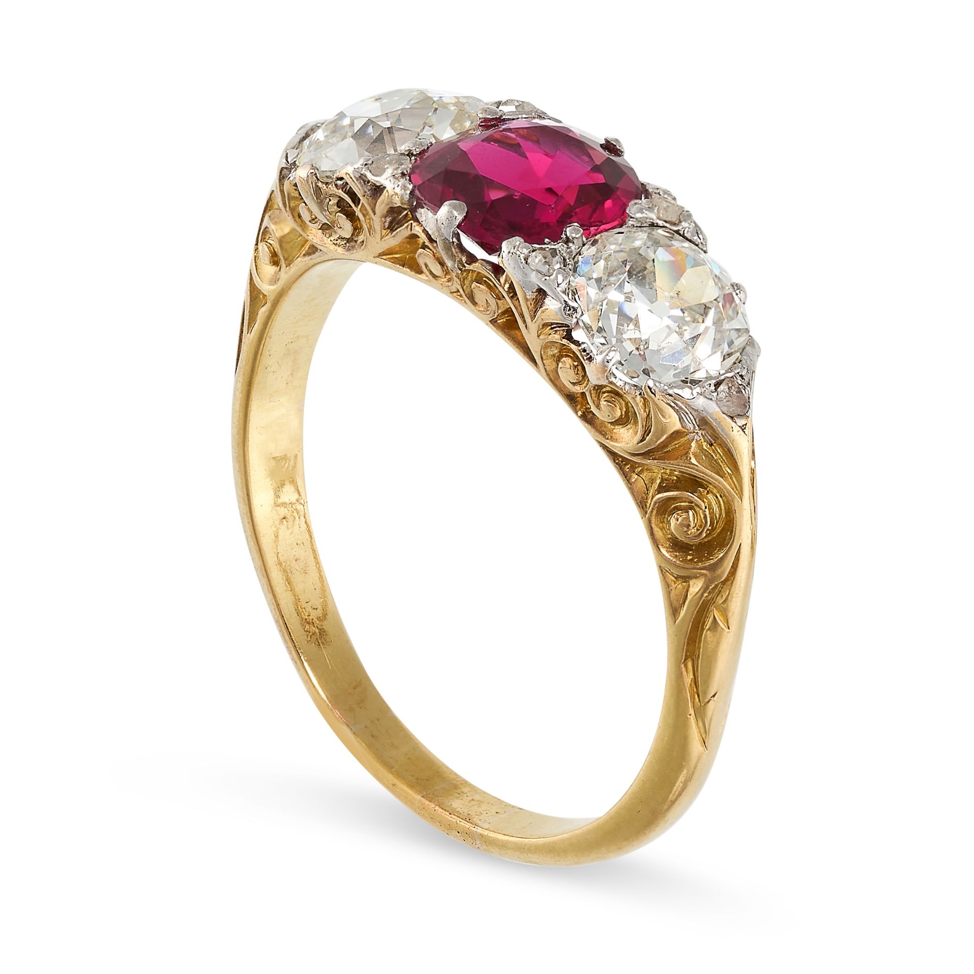 AN UNHEATED RUBY AND DIAMOND RING  A cushion-cut ruby, 1.12 carats Gemmological report, Thai origin, - Image 2 of 2