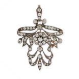 A BELLE EPOQUE DIAMOND FLORAL RIBBON BROOCH/PENDANT, CIRCA 1900 Silver on gold, detachable bail