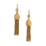 A PAIR OF ANTIQUE VICTORIAN TASSEL EARRINGS  Hook fittings  No assay marks  Length 50mm  8.1 grams