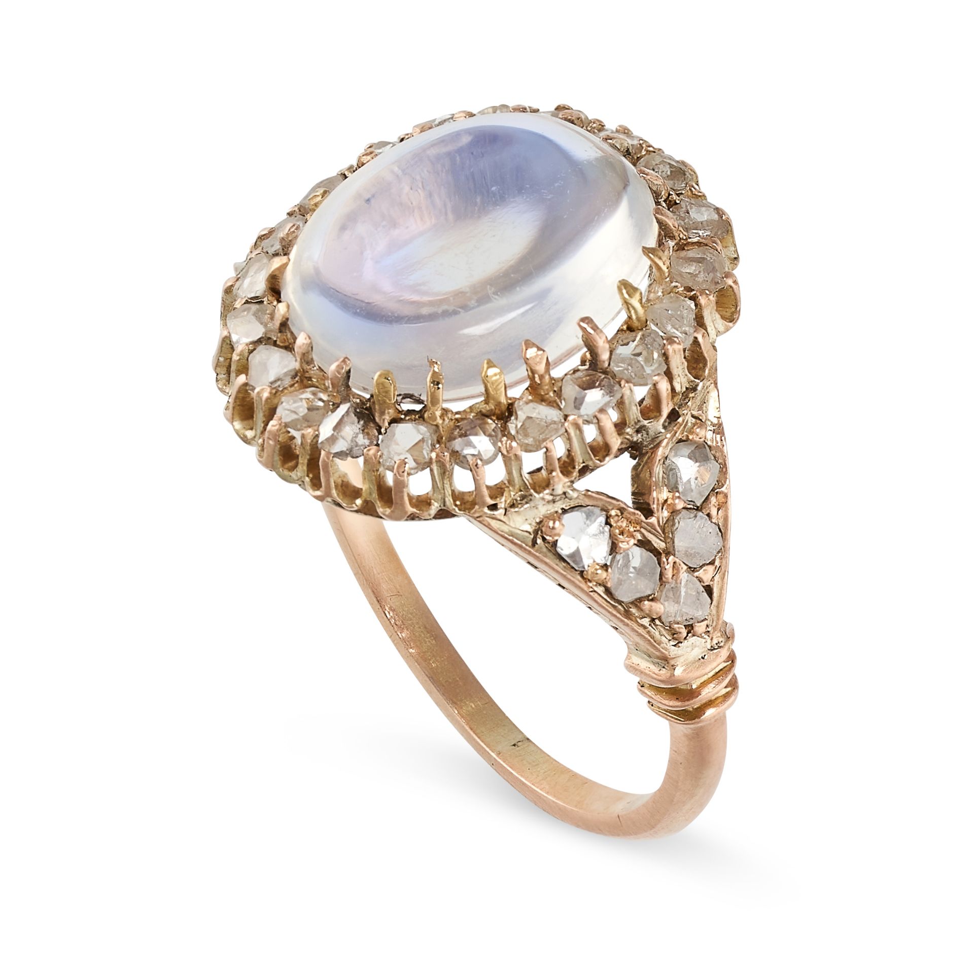 A MOONSTONE AND DIAMOND CLUSTER RING  Cabochon moonstone, approximately 2.66 carats  Rose-cut - Bild 2 aus 2