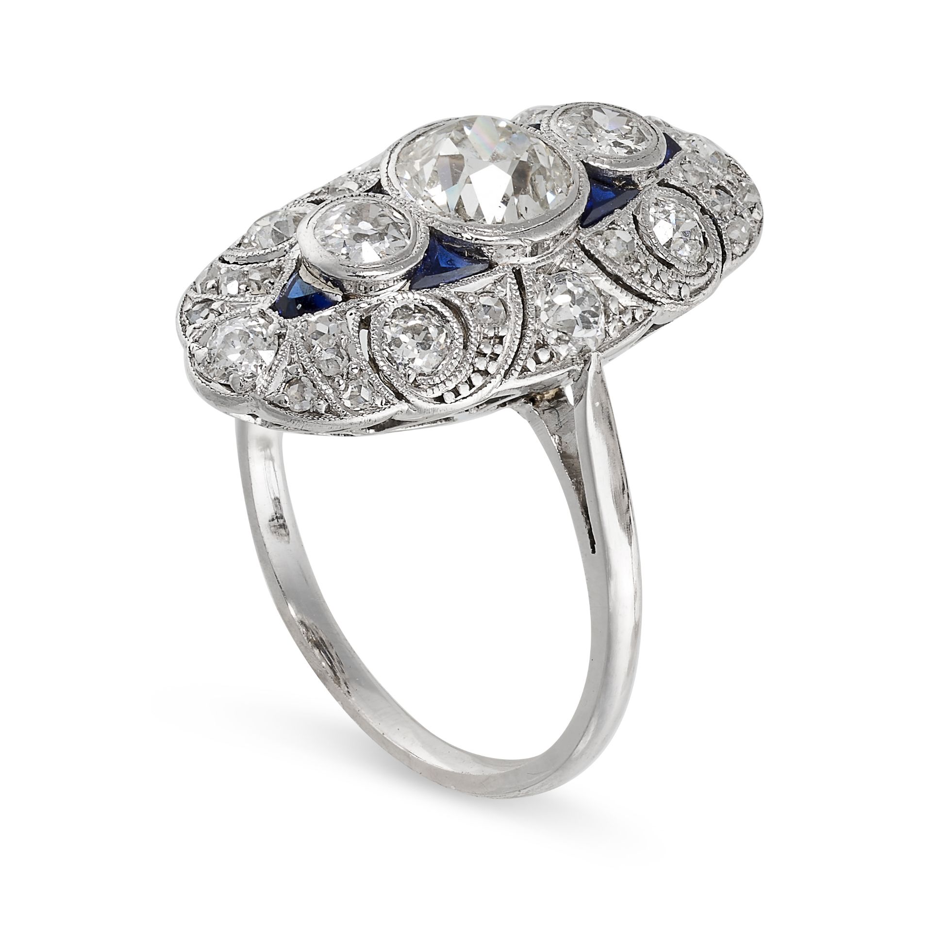 AN ART DECO DIAMOND AND SAPPHIRE RING, EARLY 20TH CENTURY Cushion-shaped and rose-cut diamonds, - Image 2 of 2