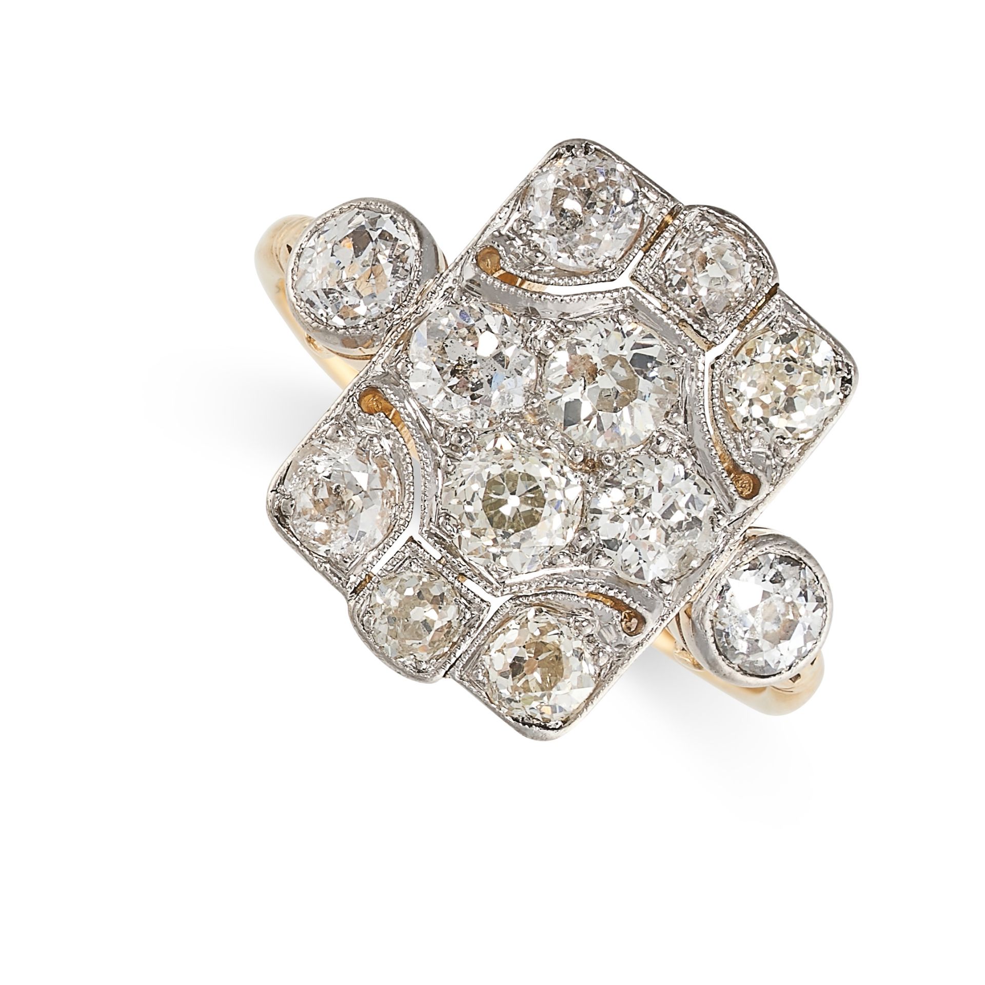 AN ART DECO DIAMOND DRESS RING, 1920S  Rectangular face  Cushion shaped diamonds, approximate