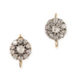 A PAIR OF ANTIQUE DIAMOND CLUSTER EARRINGS  Hook and clasp fittings  Cushion-shaped diamonds,