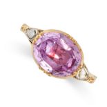 A PINK TOPAZ AND DIAMOND RING, 19TH CENTURY AND LATER  Later shank converting to a ring  Foil-backed