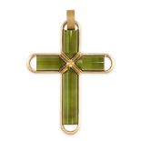 HUGO MADUREIRA, A GREEN TOURMALINE CROSS PENDANT  Polished green tourmaline  British hallmarks for