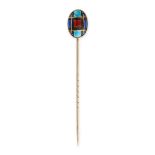 NO RESERVE - AN ENAMEL STICK PIN Oval design, with blue, red, green, black and gold basse taille