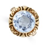 NO RESERVE - A VINTAGE BLUE PASTE DRESS RING  Made in 14 carat yellow gold  Circular cut blue