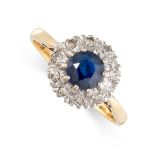 NO RESERVE - A SAPPHIRE AND DIAMOND CLUSTER RING  Made in 18 carat yellow gold  Circular cut