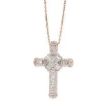 A DIAMOND CROSS PENDANT NECKLACE  Baguette and brilliant-cut diamonds, approximate total 2.60-3.00