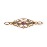 NO RESERVE - AN AMETHYST AND SEED PEARL BROOCH, LATE 19TH CENTURY Elongated open work design Oval