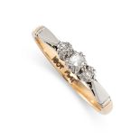 NO RESERVE - A DIAMOND THREE STONE RING Made in 9 carat yellow gold, stylised band  Round