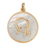 BULGARI, A MOTHER OF PEARL ASTROLOGICAL VIRGO PENDANT Circular polished piece of mother of pearl