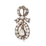 AN ANTIQUE DIAMOND BROOCH, 19TH CENTURY  Made in yellow gold and silver, designed as a ribbon tied