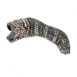 A RUBY AND DIAMOND DOG BROOCH / PENDANT  Circular and step-cut white and black diamonds  Faceted