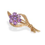 NO RESERVE - A FLORAL AMETHYST BROOCH Circular-cut amethysts British hallmark for 9 carat gold