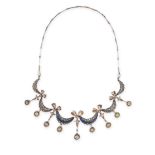 A DIAMOND AND ENAMEL GARLAND NECKLACE, EARLY 20TH CENTURY Crescent and bow shaped links Rose-cut and