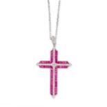 A RUBY AND DIAMOND CROSS PENDANT AND CHAIN  French-cut rubies, approximate total 3.00-3.30 carats