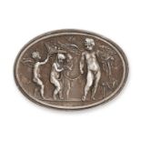 A SILVER INTAGLIO Depicting the marriage of Cupid and Psyche Stamped 925 Length 38mm 22.3 grams