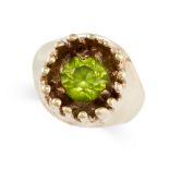 NO RESERVE - A VINTAGE 9 CARAT GOLD AND GREEN PASTE RING, 1975 Circular-cut green paste British