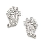 A PAIR OF DIAMOND CLIP EARRINGS  Post and clip fittings  Brilliant and baguette cut diamonds,