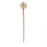 NO RESERVE - A SEED PEARL AND SAPPHIRE STICK PIN, EARLY 20TH CENTURY Half seed pearl Circular-cut