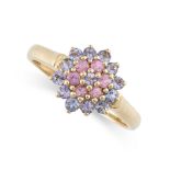 A PINK SAPPHIRE AND TANZANITE CLUSTER RING  Round cut pink sapphires  Round cut tanzanite  Full