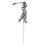 AN ANTIQUE DIAMOND GOLFING STICK / TIE PIN, LATE 19TH CENTURY  Designed as a golfer swinging a club