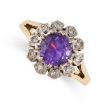 NO RESERVE - AN AMETHYST AND DIAMOND CLUSTER RING  Made in 18 carat yellow gold  Circular cut