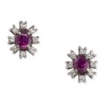 A PAIR OF RUBY AND DIAMOND STUD EARRINGS  Post and butterfly fittings  Oval-shaped rubies