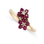 A RUBY AND DIAMOND CROSSOVER CLUSTER RING