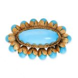 A VINTAGE RECONSTITUTED TURQUOISE BROOCH  Cabochon reconstituted turquoise  No assay marks Length