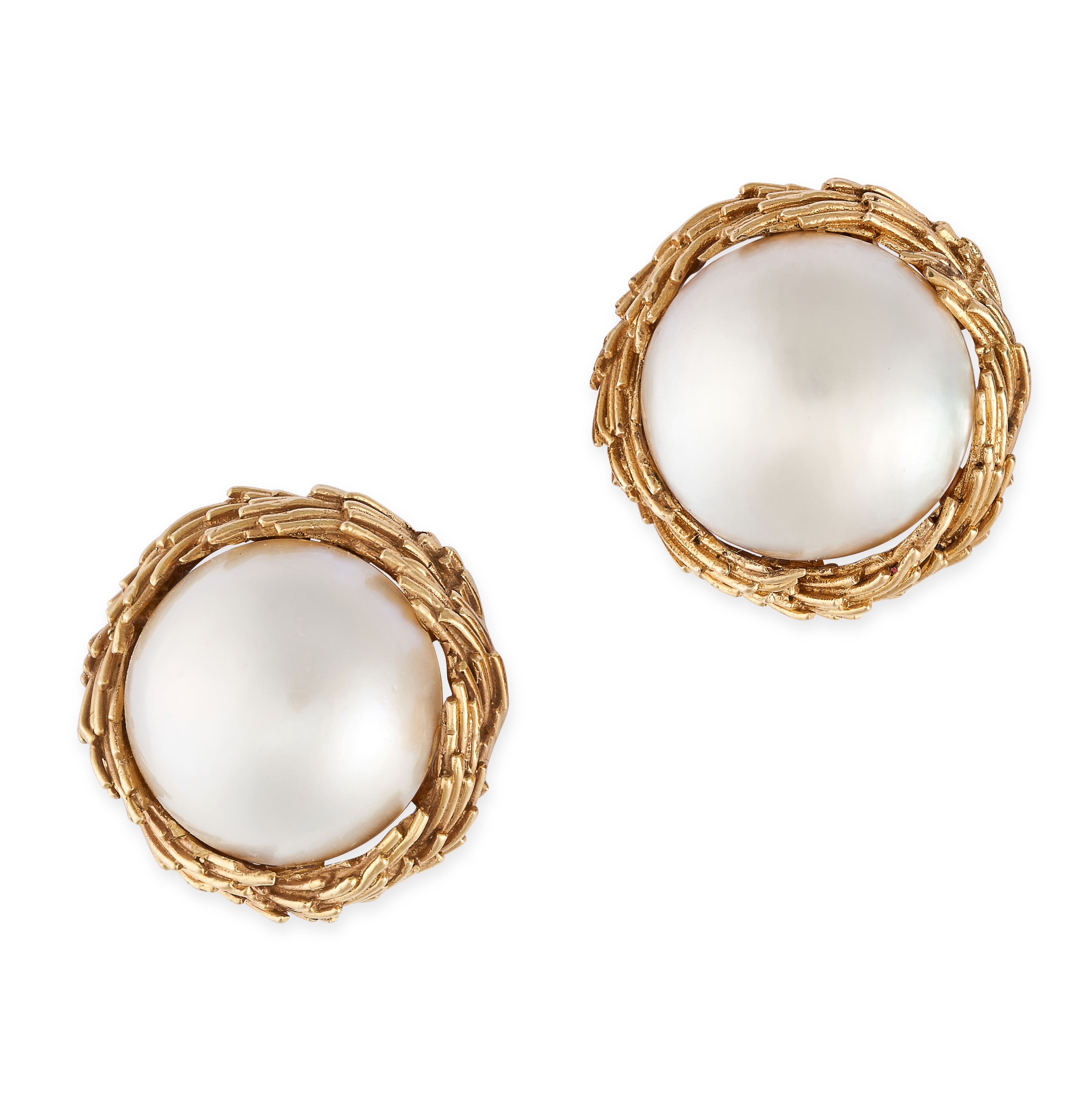 C'EST LAUDIER, A PAIR OF VINTAGE PEARL EARRINGS  Clip fittings  Mabe pearls  Stamped 750  Length