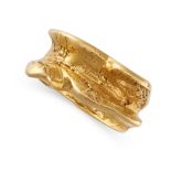 AN ABSTRACT GOLD RING  Abstract textured design  Stamped 18K  Size K / 5  16.5 grams