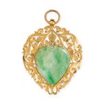 A VINTAGE JADEITE JADE HEART PENDANT in high carat yellow gold, set with a heart shaped polished