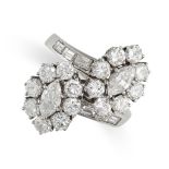 A DIAMOND TOI ET MOI CLUSTER RING the twisted band terminated by clusters of marquise cut and