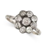 NO RESERVE - A DIAMOND CLUSTER DRESS RING the scalloped face set with old brilliant cut diamonds,