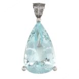 A LARGE AQUAMARINE AND DIAMOND PENDANT in 18ct yellow gold, set with a pear shaped aquamarine,