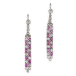 A PAIR OF RUBY AND DIAMOND EARRINGS the articulated bodies set alternately with cushion cut rubies