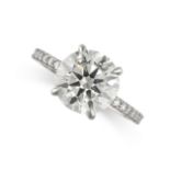 A SOLITAIRE DIAMOND ENGAGEMENT RING in platinum, set with a round brilliant cut diamond of